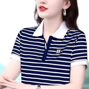 HUAXUNRAN | Stylish Striped Short Sleeve T-shirt for Middle-aged Women