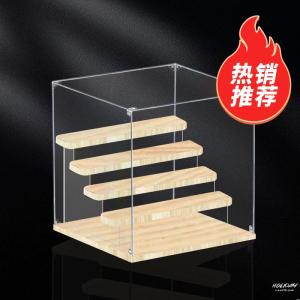 Real Wood Acrylic Display Stand Storage Box Doll Showcase Transparent Panoramic Step Box Toy Organizer Home Storage Utility
