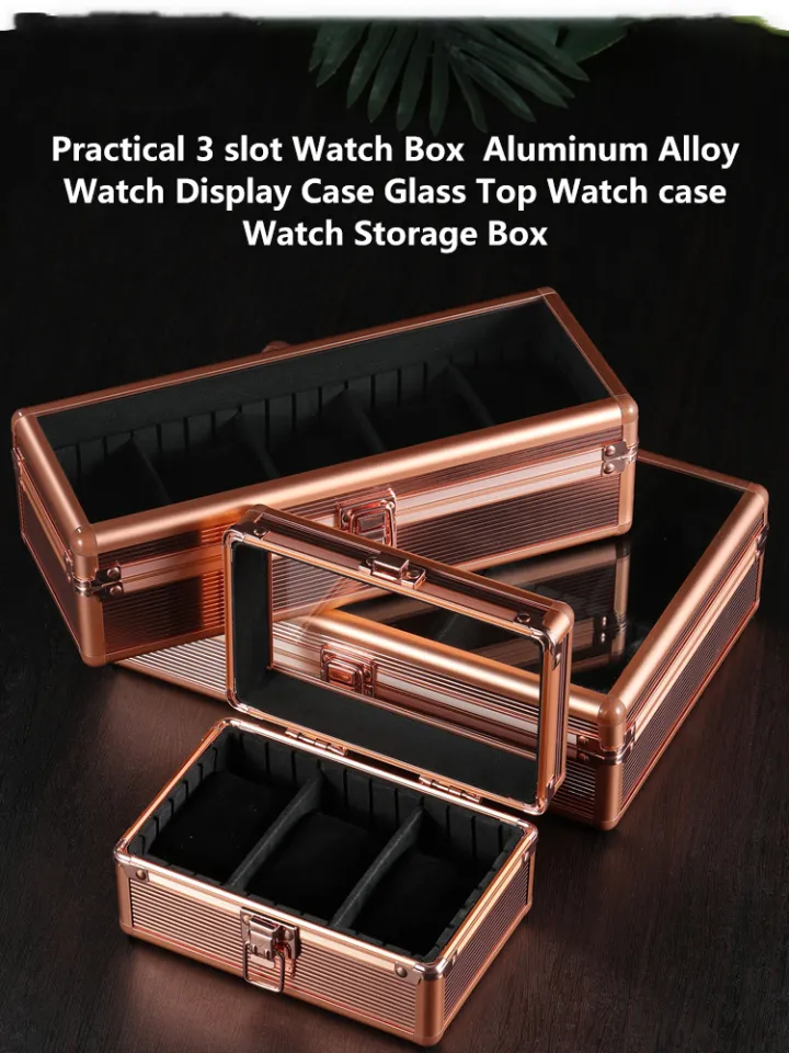 Grey Black Green Rose Gold Silvery White 3 Slot Aluminum Alloy Watch Box with Glass Top Rectangle Shape Watch Storage Case Lazada PH