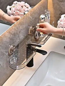 Punch‑Free Suction Cup Shelf Removable Wall‑Mounted Washbasin Storage Rack for Bathroom Kitchen Sink