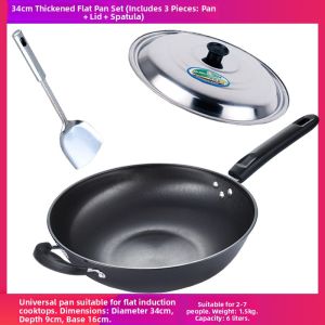 Non-Stick Iron Wok Pan Flat Bottom for Induction Cooker Home Use Gas Stove round Bottom Cooking Utensil No Coating Kitchenware