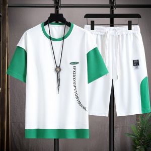 ROMON | Lomond Mens Ice Silk Sports Set Summer Thin Short Sleeve T-shirt Casual Running Two-piece Set Lightweight Breathable Comfortable