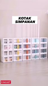 FINSSO Mallow Twin Door Foldable Big Plastic Cabinet Storage Box Front Open Multipurpose Stackable Storage Container