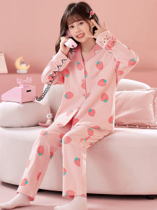 Girls Cotton Pajamas Long Sleeve Home Clothes Breathable Moisture Wicking Antibacterial UV Protection Comfortable Sleepwear