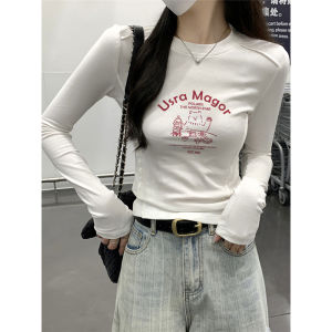 Slim Fit White Long Sleeve T-Shirt Womens Fashionable Base Layer Shirt Top Korean Style Cotton Polyester Blend Autumn Winter New Design