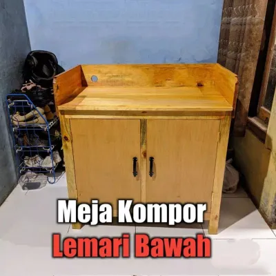 Meja Kompor 2 tungku Lemari bawah bahan kayu