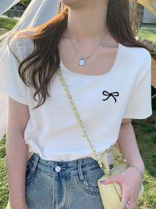 Áo Thun Cotton Tay Ngắn Cổ Vuông Màu Trắng Mùa Hè Cho Nữ Áo Lót Cotton Nguyên Chất Áo Thun Tay Ngắn Áo Thun Thường Ngày