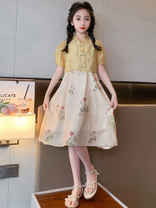 Girl Chiffon Dress Summer Dress Kids New Chinese Style Ice Silk Cool Chinese Ancient Style Cheongsam Dress Girl Summer Princess Dress