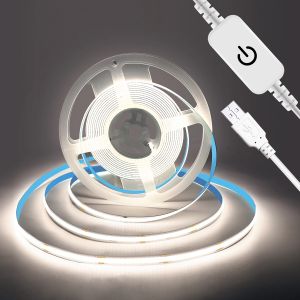 COB LED Strip Light USB 5V Touch Switch Dimmable Flexible Lamp 320 LEDs/M Flexible Tape For Home Room Christmas Party DIY Decor