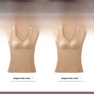 Miiow | Warm Vest Womens Autumn Winter With Chest Pad Underwear Slimming Seamless Strap Top V-neck Thickened Polyester Spandex