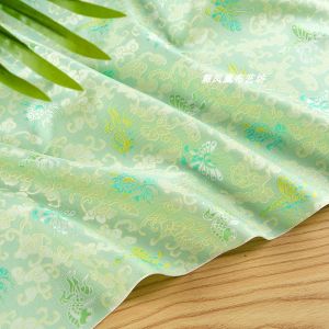 Satin Fabric Embroidered with Golden Fish Butterflies And Lucky Clouds Chinese Style Outerwear Vest Half Skirt Smooth Material