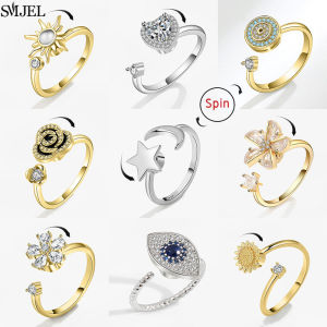 Fashion Fidget Spinner Ring Anxiety for Girls CZ Rose Flower Rotating Rings Demon Eyes Finger Ring Anti Stress Wedding Jewelry