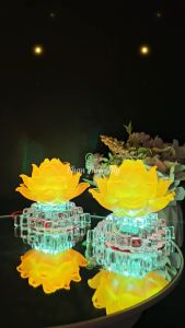 Đèn Hoa Sen Lưu Ly Cao Cấp Có Led 7 Màu Để Bàn Thờ Phật Trang Trí Bàn Thờ Gia Tiên HSLL-01