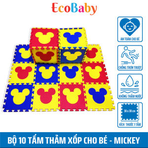 Bộ 10 tấm Thảm xốp ECOBABY thảm xốp cho bé thảm chơi lót trải sàn trò chơi lắp ghép xếp hình đồ chơi cho bé kèm quà tặng - 30x30cm - hình Mickey