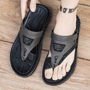 Mens Summer 2025 Beach Sandals Fashionable Two-Way Slip-On Slippers Casual Toe-Covering Flat Heel PVC Bottom Breathable PU Upper