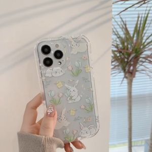 🔥ส่งจากไทย🔥Cute Cartoon Floral rabbit Soft Clear Case For เคสไอโฟน 11 12 13 14 Pro Max Shockproof Transparency Cover