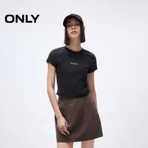 Only2025 Summer New Cool Worn-look Design Shoulder round Neck Short T-shirt Womens Stylish Slimming Cotton Blend Casual Top