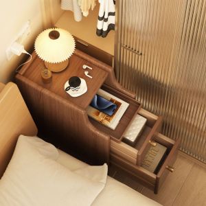 Simple Nordic Style Solid Wood Bedside Cabinet Small Ultra-Narrow Bedroom Bedside Drawer Storage Cabinet Multi-Layer Drawer Jewelry