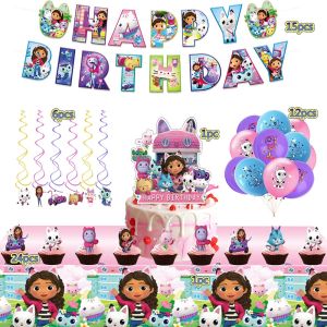 Hasbro | Gabby Dollhouse Birthday Party Decorations Disposable Tableware Plate Cup Sling Banner Ballon Backdrop Baby Shower Gifts