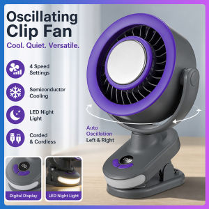 Taoxilife Mini Desktop Oscillating Fan USB Charging 10000mAh Large Capacity Battery Clip fan LED Display 4 Gear Wind Quiet Strong Wind Portable Cooling Fan for Office Desk