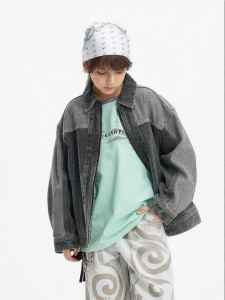 Chinese Style Patchwork Boys Denim Jacket Spring Autumn