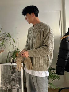 Áo Len Dệt Kim Cổ Tròn Ấm Áp Mùa Thu Đông Cho Nam Áo Khoác Ngoài Rộng Rãi Phong Cách Hàn Quốc Thời Trang Thường Ngày