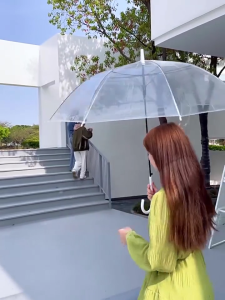 ICON Transparent Umbrella Long Handle Hook Automatic Umbrella Windproof Reinforcement White Fiber Framework Durable Umbrella buy more save more
