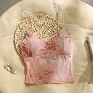 New Chinese Style Printed Sweet Cool Spicy Girl Small Strap Vest Womens Inner Wear Outerwear Base with Chest Pad Beach French Top