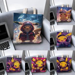 Bandai | Pokemon Fire Type Collection Storage Bags Tote Bag Travel Summer Beach Shoulder Bag Reusable Grocery Shopping Bag Anime Artwork