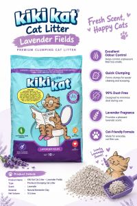 Kiki Kat Cat Litter Lavender Fields Premium Clumping Cat Litter with Excellent Odour Control Quick Clumping 99% Dust-Free Lavender Fragrance Cat-Friendly Formula