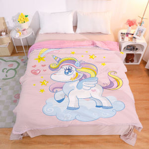 Pink Cartoon Unicorn Pure Cotton Air Conditioner Quilt Kindergarten Machine Washable Nap Blanket Student Dormitory Summer Cool Quilt