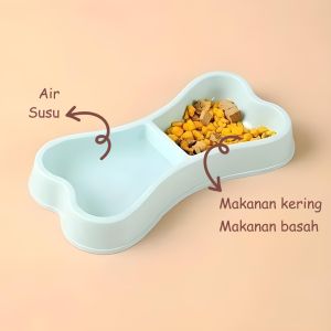 Double Pet Bowl Tempat Makan Anjing Dan Kucing Bone Pet Bowl Bentuk Tulang Dog Cat Feeder
