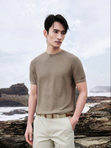 Mulberry Silk Blend T-Shirt for Men Round Collar