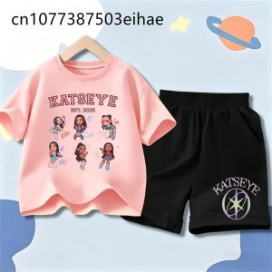 Bandai | Katseye Girl Group Printed Daily Life Casual T-shirts Summer Round Neck Short Sleeve Childrens Fashion Matching Shorts Set