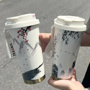 New National Style Large Capacity Coffee Insulated Mug for Women Outdoor High Aesthetic Dual Drink Cold Proof Cup