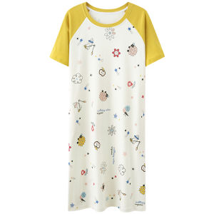 MiiOW | ชุดนอนผู้หญิงแขนสั้นผ้าฝ้ายแท้ฤดูร้อน ชุดนอนลายการ์ตูนน่ารัก เสื้อผ้าใส่อยู่บ้าน ชุดนอนผู้หญิง ชุดนอนแขนสั้น ชุดนอนฤดูร้อน