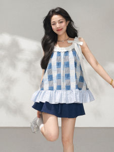KEIKO | Cool Lightweight Blue Checkered Sleeveless Shirt