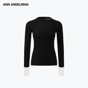 ANN ANDELMAN | Black Fitted Ribbed Color-block Long Sleeve Base Layer
