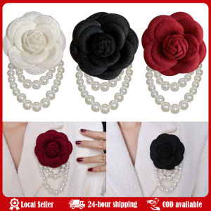 Multicolor Camellia Brooch Women Retro White Black Red Pink Wool Scarf Buckle Girls Pearl Brooches Elegant Jewelry Accessories Korean Fabric Camellia Flower Brooch Pins Pearl Tassel Corsage Fashion Jewelry Brooches for Women Shirt Collar Accessories