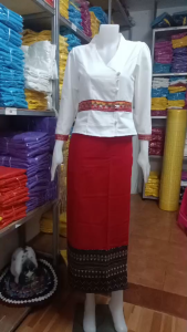 ชุดผ้าผ้าฝ้ายคอปินเทปเอว เอวแต่งเทป ชุดไทยสไตล์ล้านนา