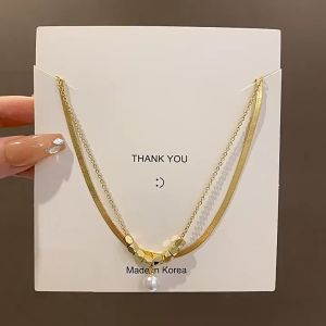 good 999 2023 18K Gold Double layer pearl versatile personalized temperament necklace N8345