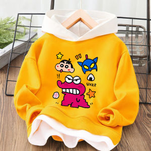 Cartoon Crayon Shinchan Hoodie Long Sleeve Casual Outerwear Spring Autumn Childrens Wear for Boys Ages 3-14 Cotton Polyester