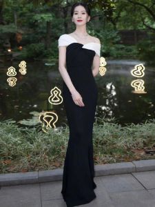 ชุดราตรีทรงสลิมฟิต ไหล่เดียว สีดำ หางปลา ชุดราตรี ชุดราตรีสำหรับคุณผู้หญิงวัย 26-35 ปี ฤดูร้อน 2024 ชุดยาว เดรสยาว