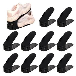 Household Creative Plastic Double Layered Adjustable Shoes Organizer Folding Shoe Storage Shoe Rack for Closet Organization