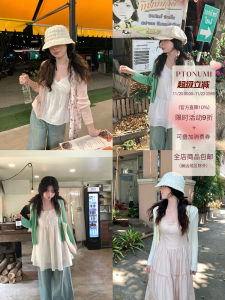 เสื้อคาร์ดิแกนถักแขนยาวสำหรับผู้หญิง PtonUmi Spring Day Dopamine Lace Trim เสื้อคลุมกันแดดอเนกประสงค์อ่อนนุ่ม