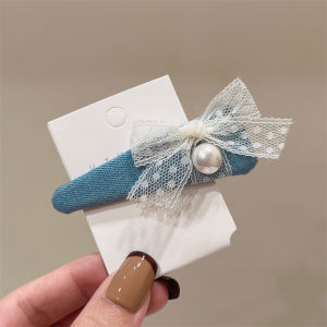 กิ๊บติดผมรูปสามเหลี่ยมปักลูกไม้สีน้ำเงินสไตล์บัลเล่ต์ รูปผีเสื้อปักลูกปัด ทรงเกาหลีสำหรับเด็กผู้หญิง กิ๊บติดผมแบบหนีบขอบ