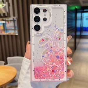 Glowing Bear Rabbit Flowing Sand Silicone Phone Case for Samsung S24 S23 Ultra S22 plus S21FE S20 Ultra Liquid Note20 Ultra Cute