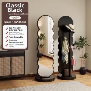 Rotatable Full Body Floor Mirror with Coat Hanger Integration