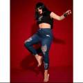 Denim Plus size tattered pants for women. 
