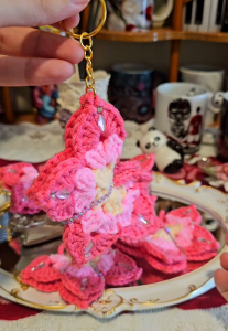 Butterfly 3D pink Key chain/Key Holders for woman/girls bags Crochet handmade with crystals for gift/anniversary/birthday/wedding